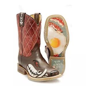 Tin Haul Big Kids Boots - Not Boaring Bacon/Eggs Size 2 Cowboy Boots